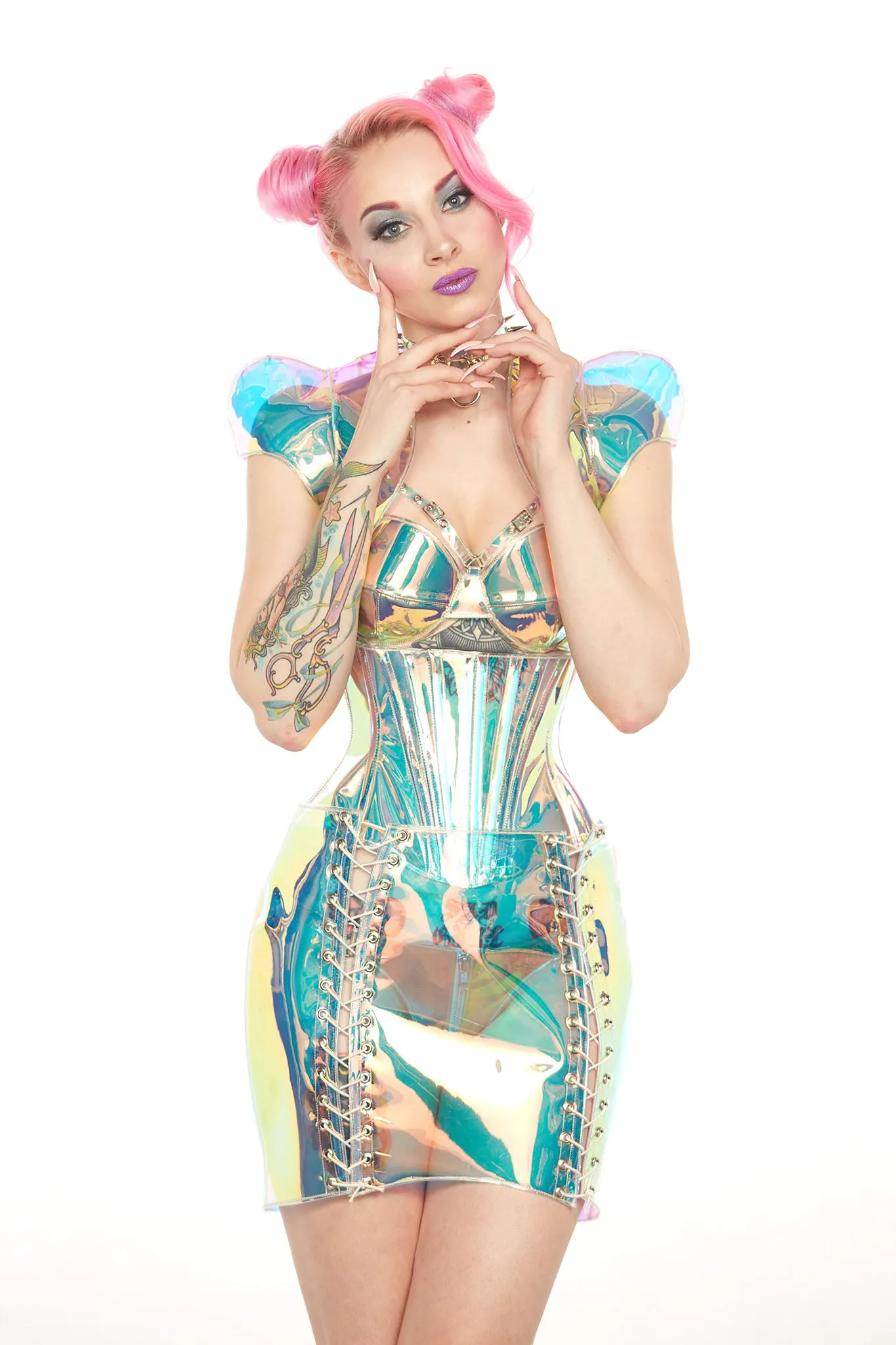 Holographic PVC Lace Up Skirt
