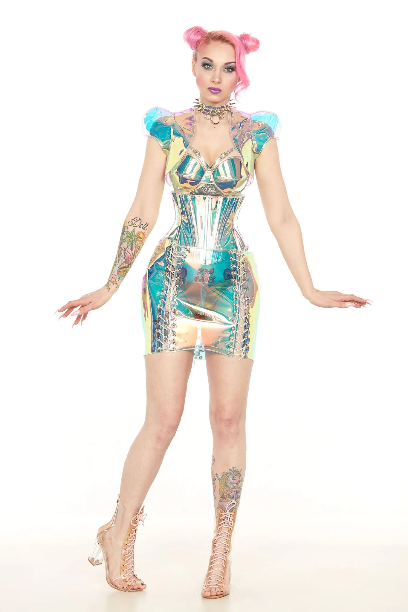 Holographic PVC Lace Up Skirt