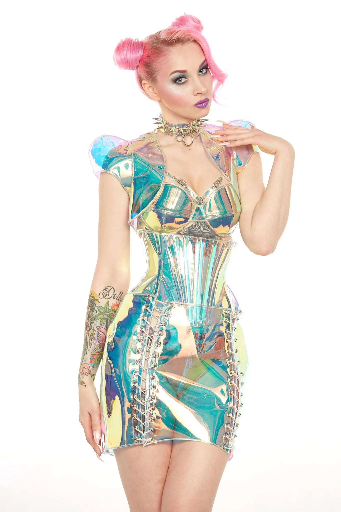 Holographic PVC Lace Up Skirt