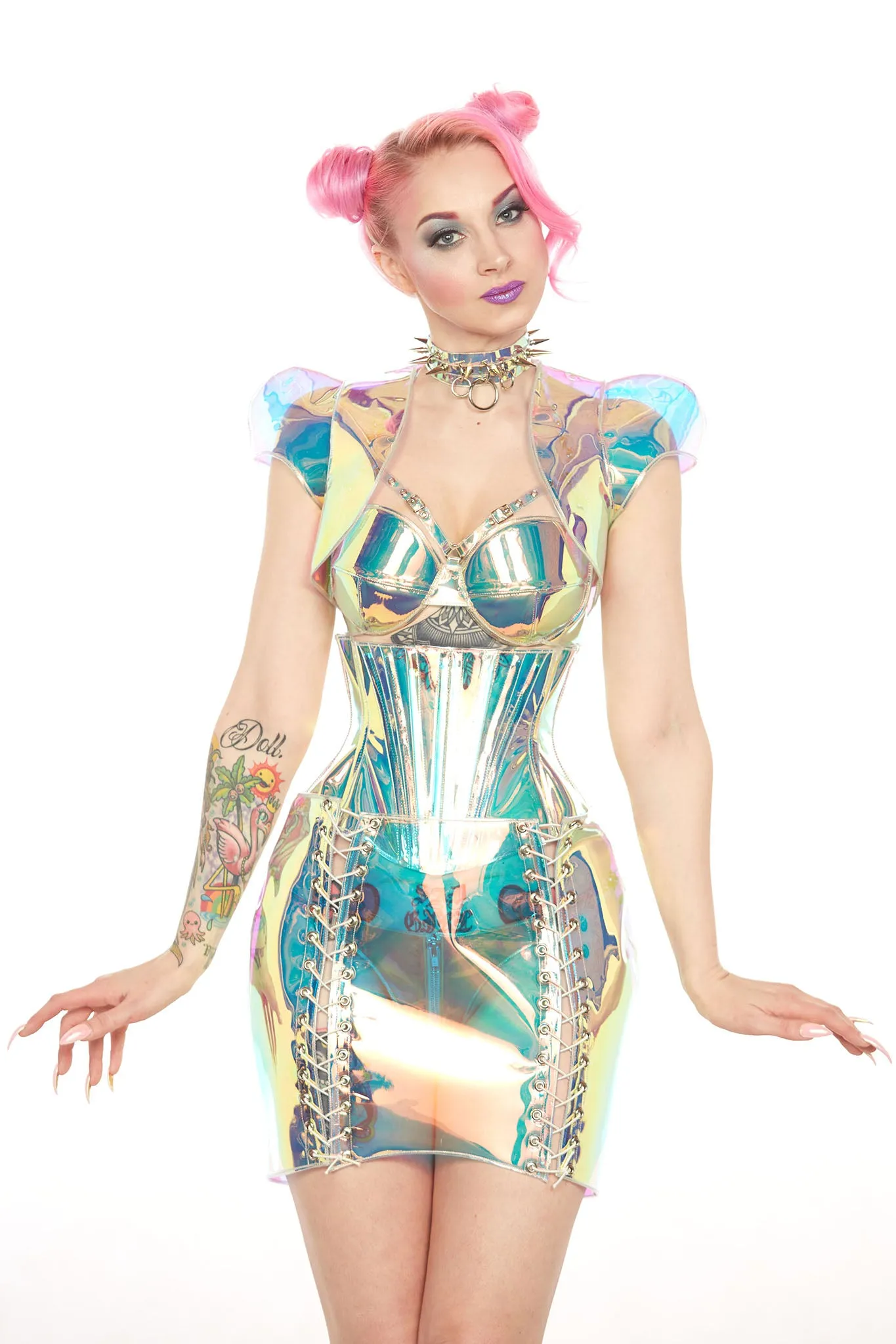 Holographic PVC Lace Up Skirt