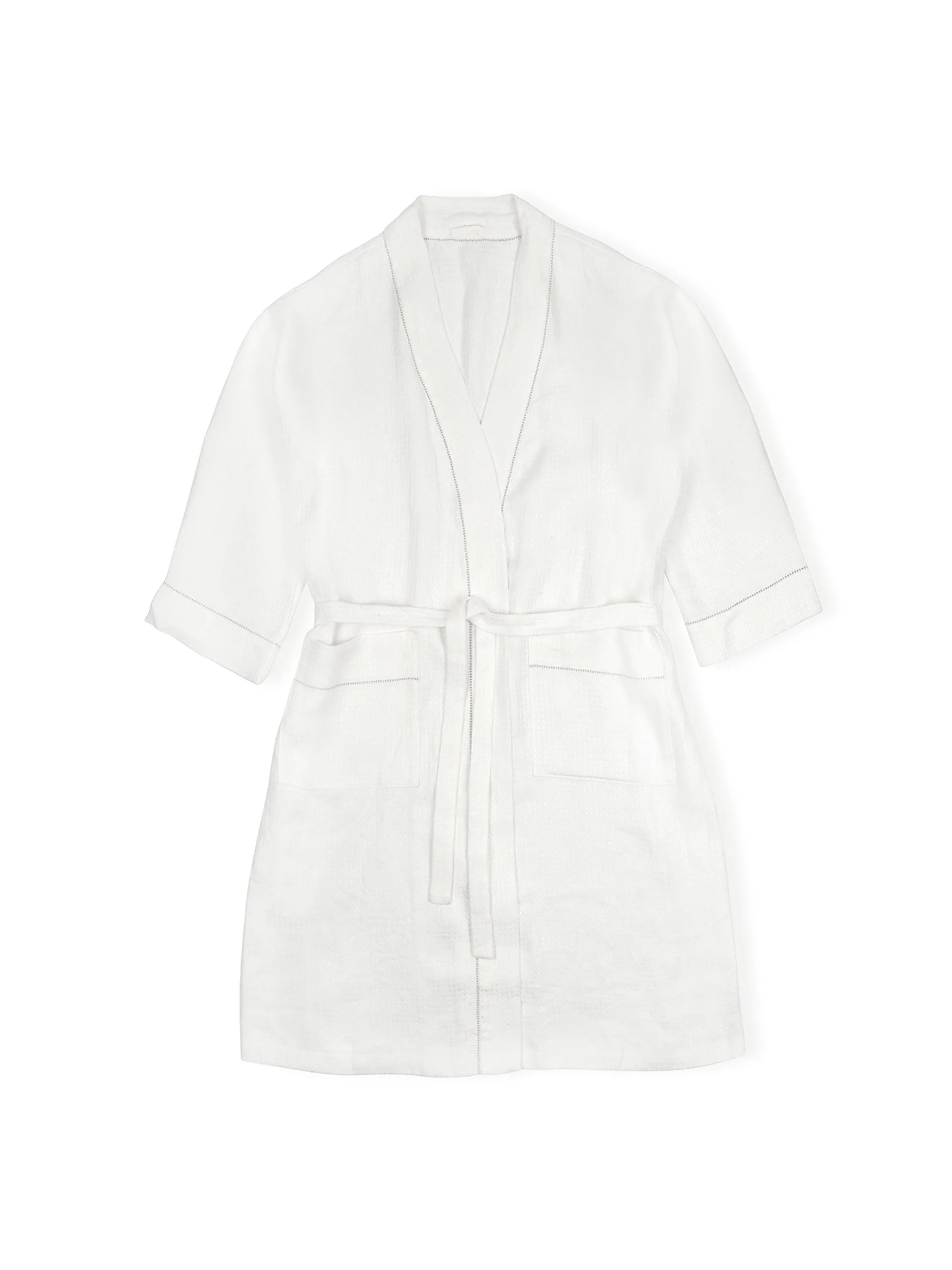 Ivory white waffle Liège robe with monogramming