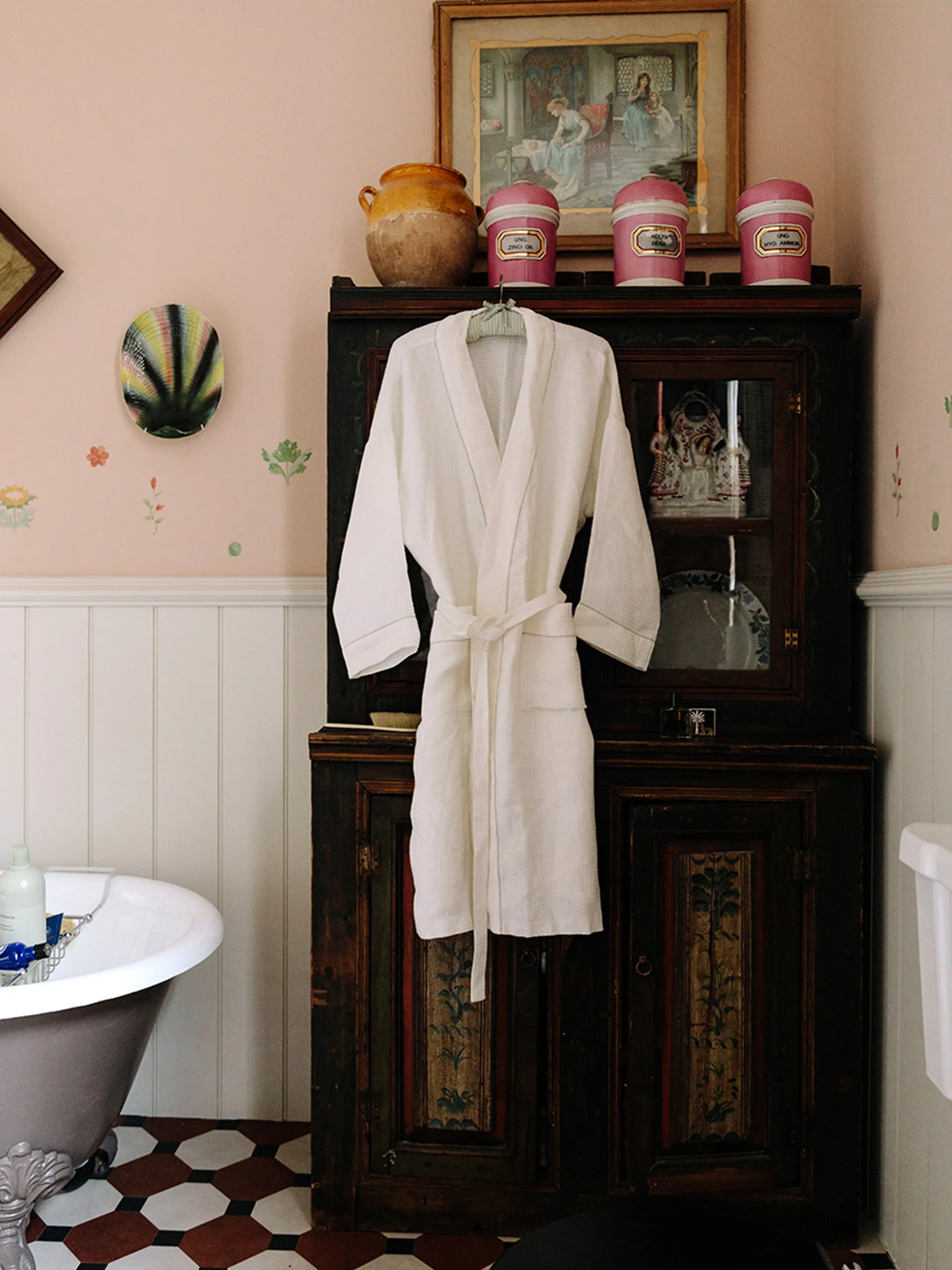 Ivory white waffle Liège robe with monogramming