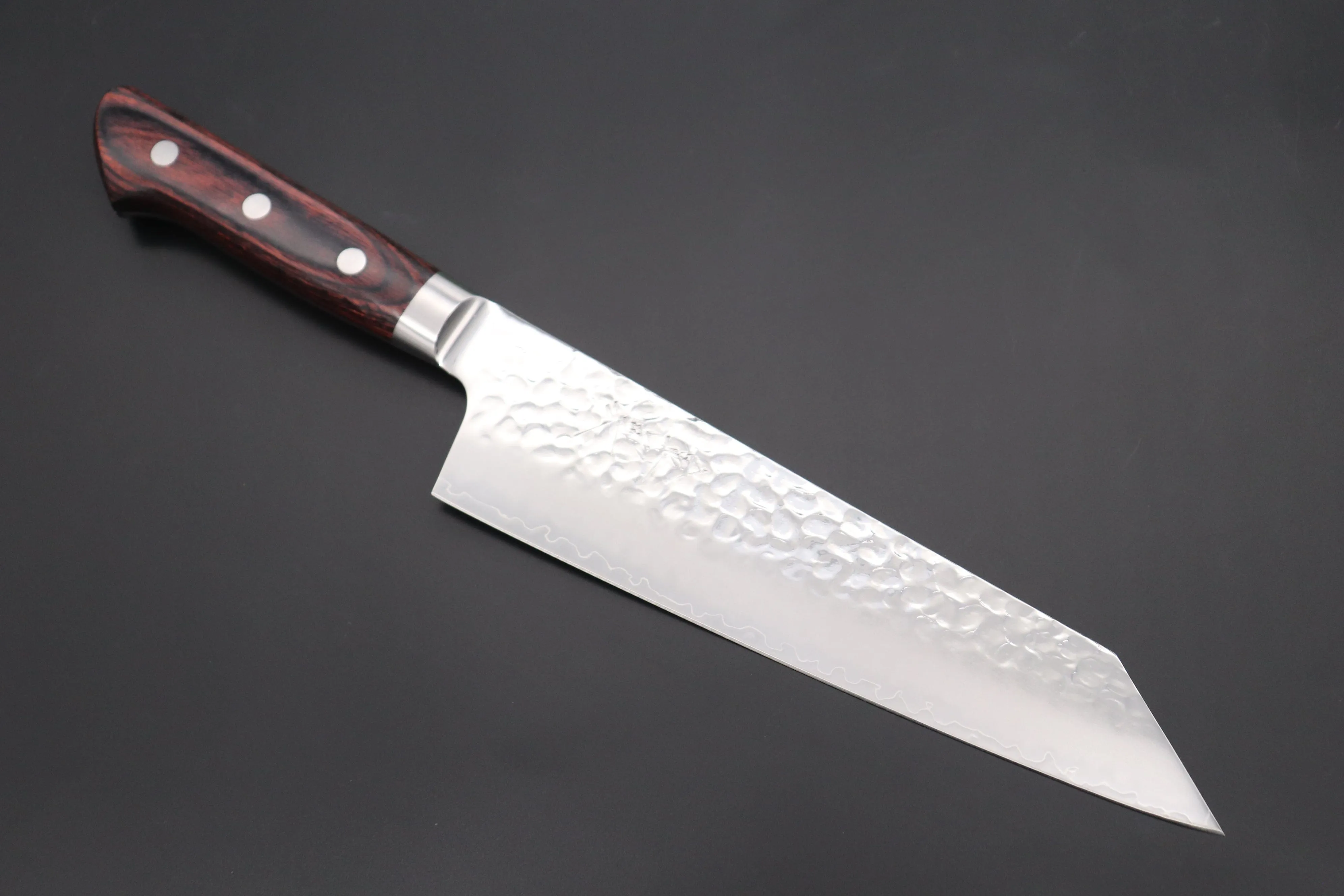 JCK Natures 金雲 Golden Clouds Series GC-2 AUS10 Tsuchime Hammered Bunka (Kiritsuke) 190mm (7.4 inch, Golden-brown Color of the Mahogany Pakka wood Handle)