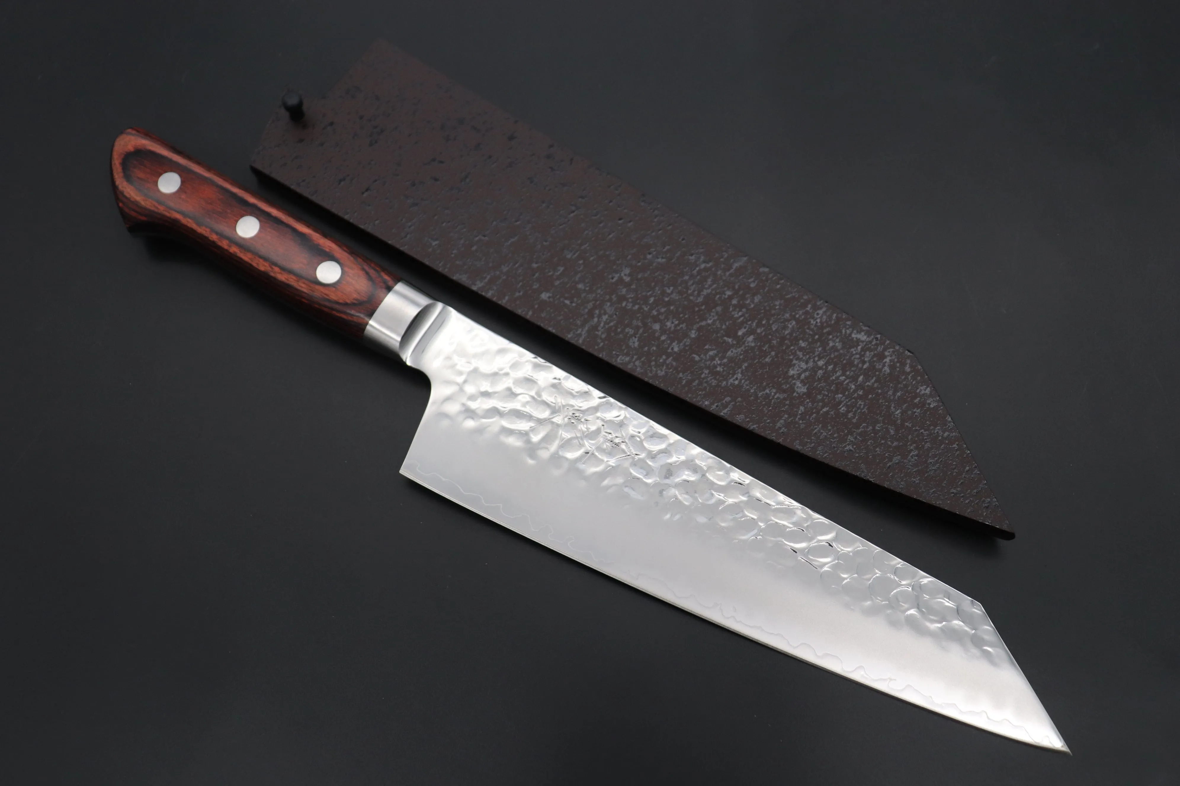 JCK Natures 金雲 Golden Clouds Series GC-2 AUS10 Tsuchime Hammered Bunka (Kiritsuke) 190mm (7.4 inch, Golden-brown Color of the Mahogany Pakka wood Handle)