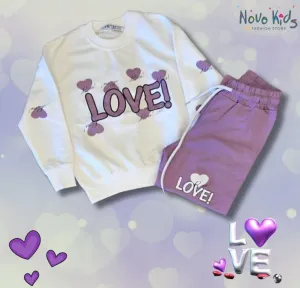 Love Kids Girls High-Quality Cotton Set in Purple & White - Kids Girls (2PCs)
