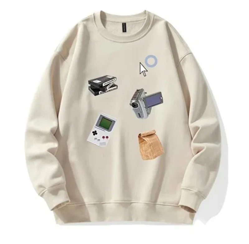 Metaversmall High Street Chicly Printing Casual Women Hoodies Classic O-neck Simple Loose 2-colors Fashion Pullover Top Female Hoodies