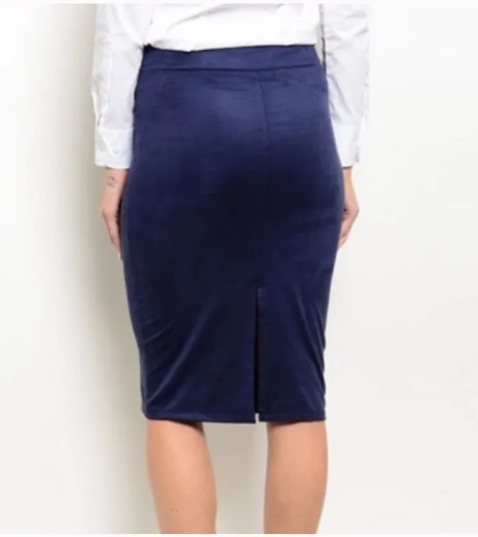 Navy Sueded Pencil Skirt