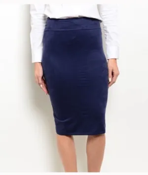 Navy Sueded Pencil Skirt