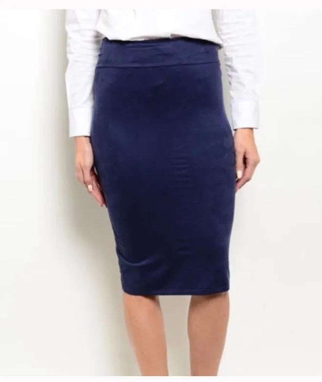 Navy Sueded Pencil Skirt