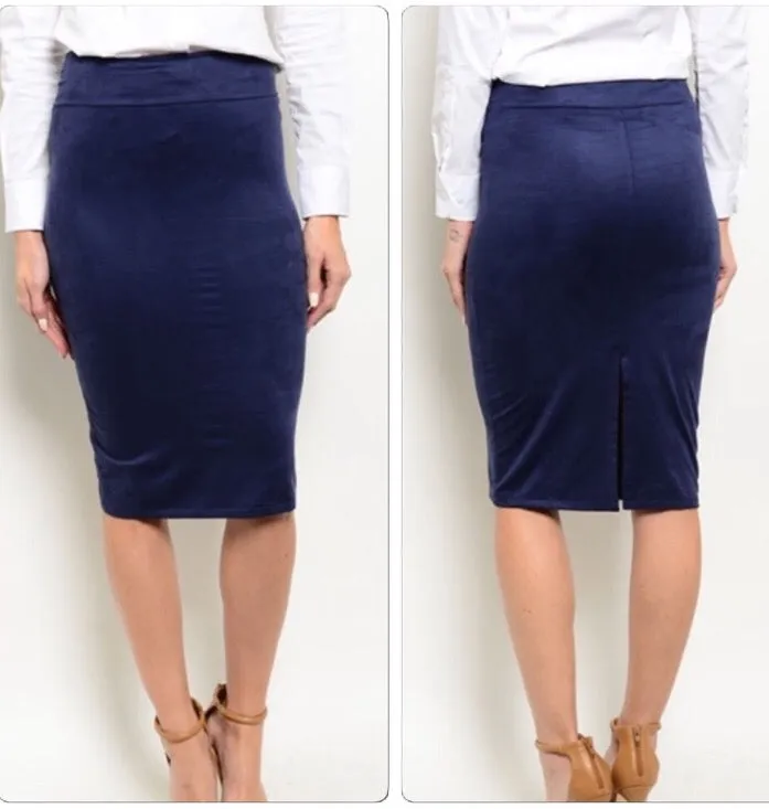 Navy Sueded Pencil Skirt