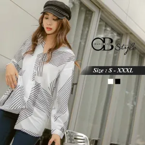 ORANGEBEAR GEOMETRY STRIPED V-NECK TOPS