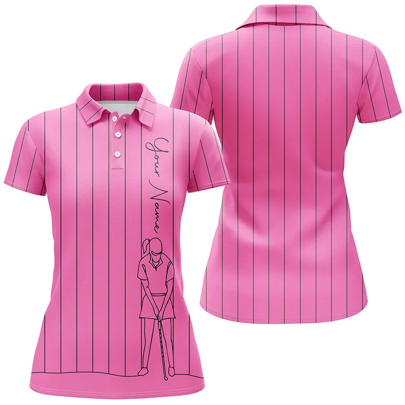 Personalized Golf Line Polo Shirts For Women Custom Name Golf Tops Women, Golf Gifts For Girl Multicolor