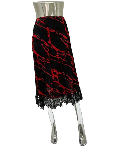 RED & BLACK LACE TRIM SKIRT PRINT 209