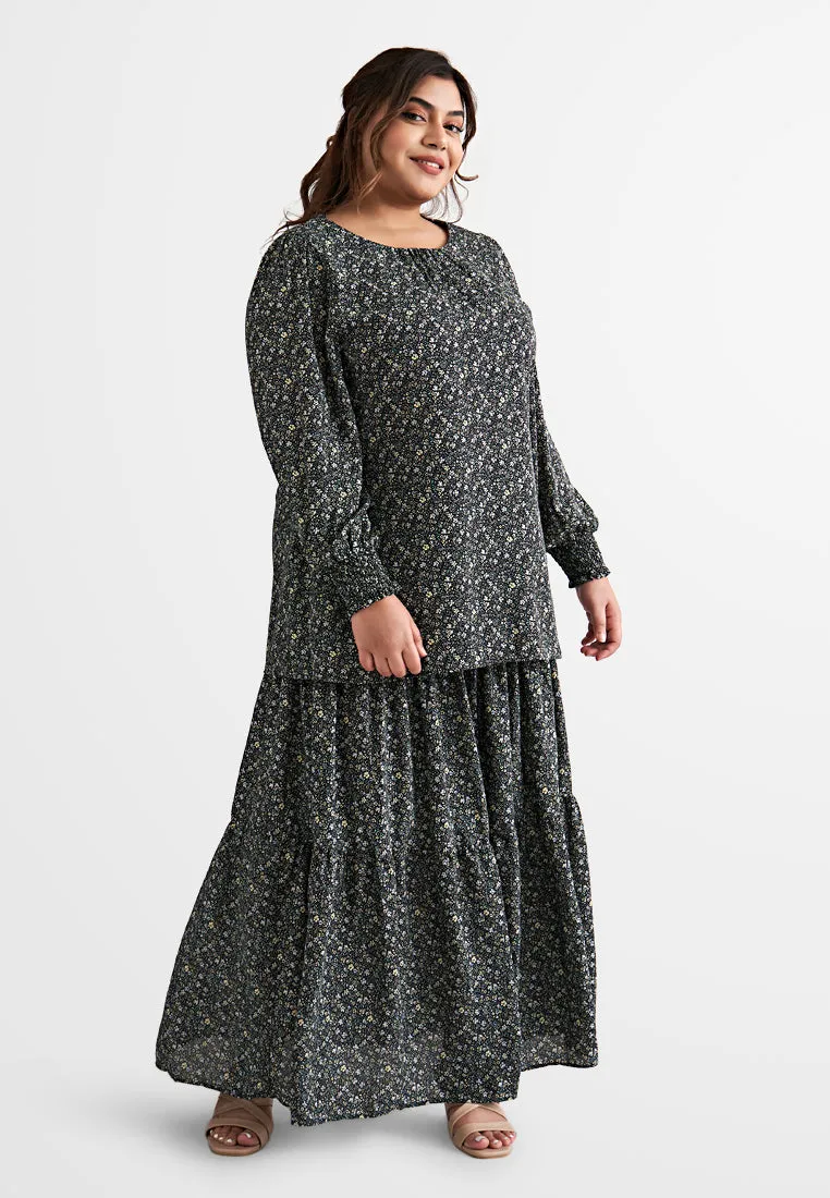 Sandria Long Tiered Skirt - Green