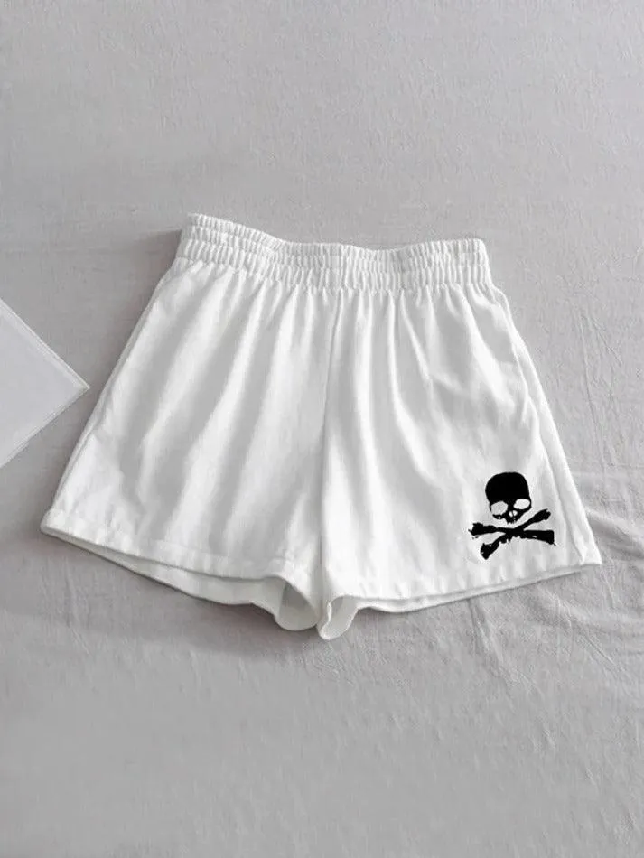 Skull Print Embellished Shorts