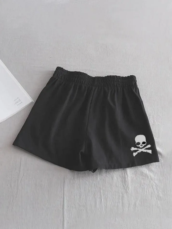 Skull Print Embellished Shorts
