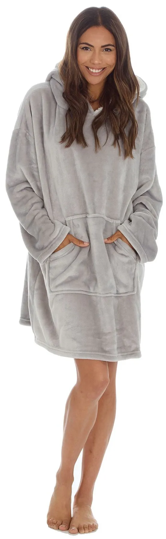 Slumber Party Fleece Oversized Womens Blanket Hoody - Grey