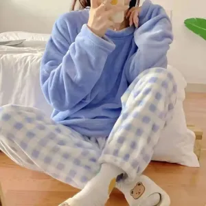 Soft Comfy Fleece Top and Plaid Bottom Pyjamas