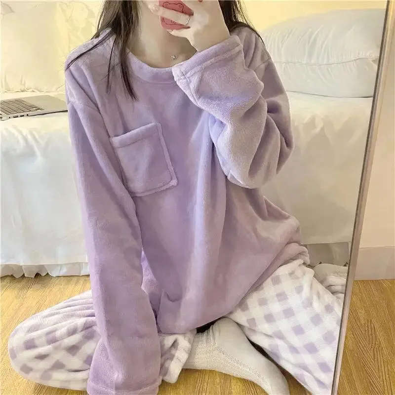 Soft Comfy Fleece Top and Plaid Bottom Pyjamas