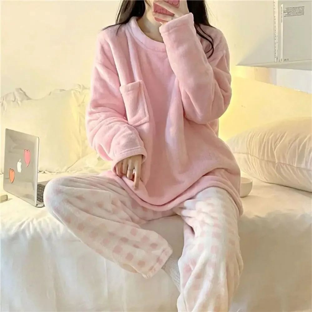 Soft Comfy Fleece Top and Plaid Bottom Pyjamas