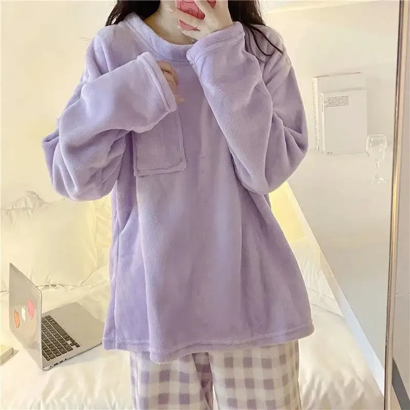 Soft Comfy Fleece Top and Plaid Bottom Pyjamas