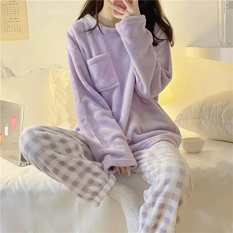Soft Comfy Fleece Top and Plaid Bottom Pyjamas