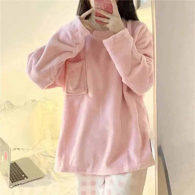 Soft Comfy Fleece Top and Plaid Bottom Pyjamas