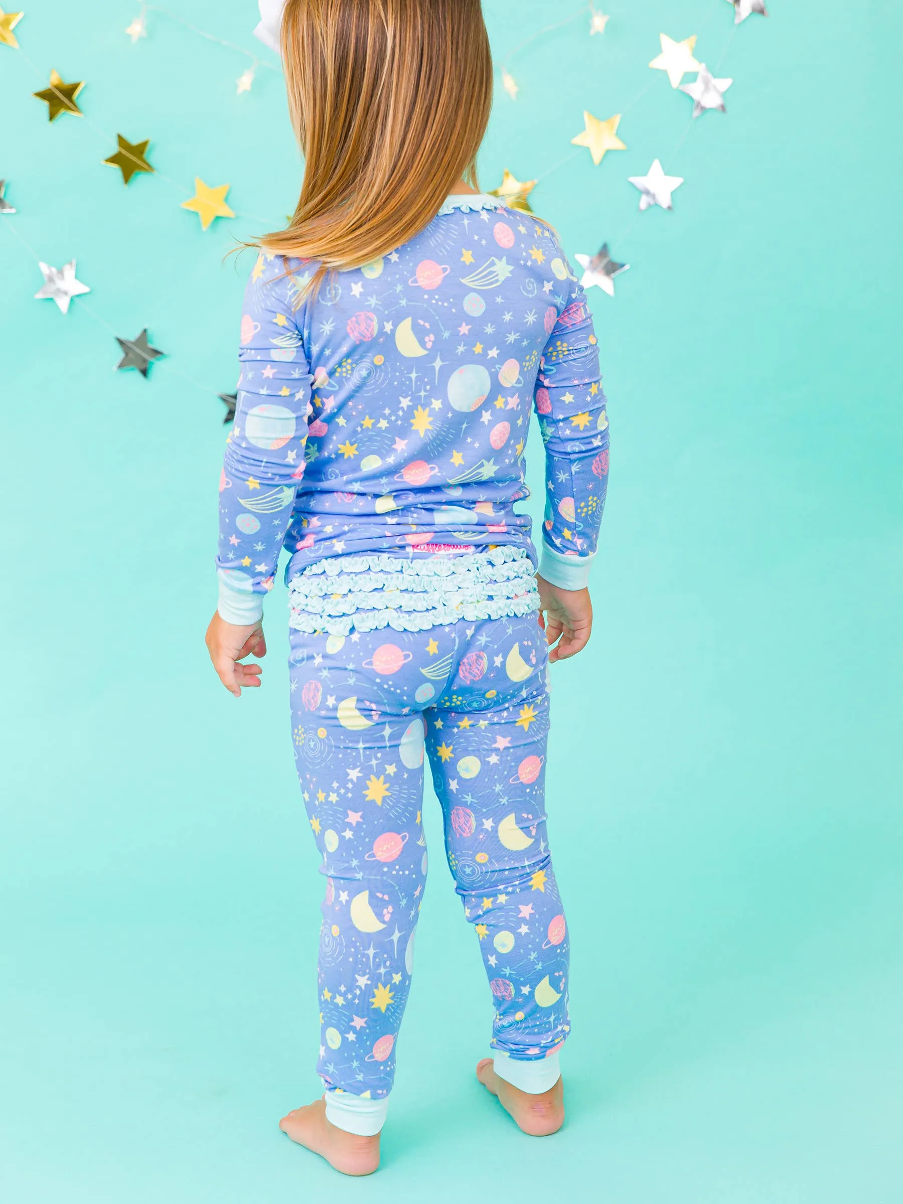 Toddler Girls Starry Dreams Bamboo Viscose Ruffle Long Sleeve Pajama Set