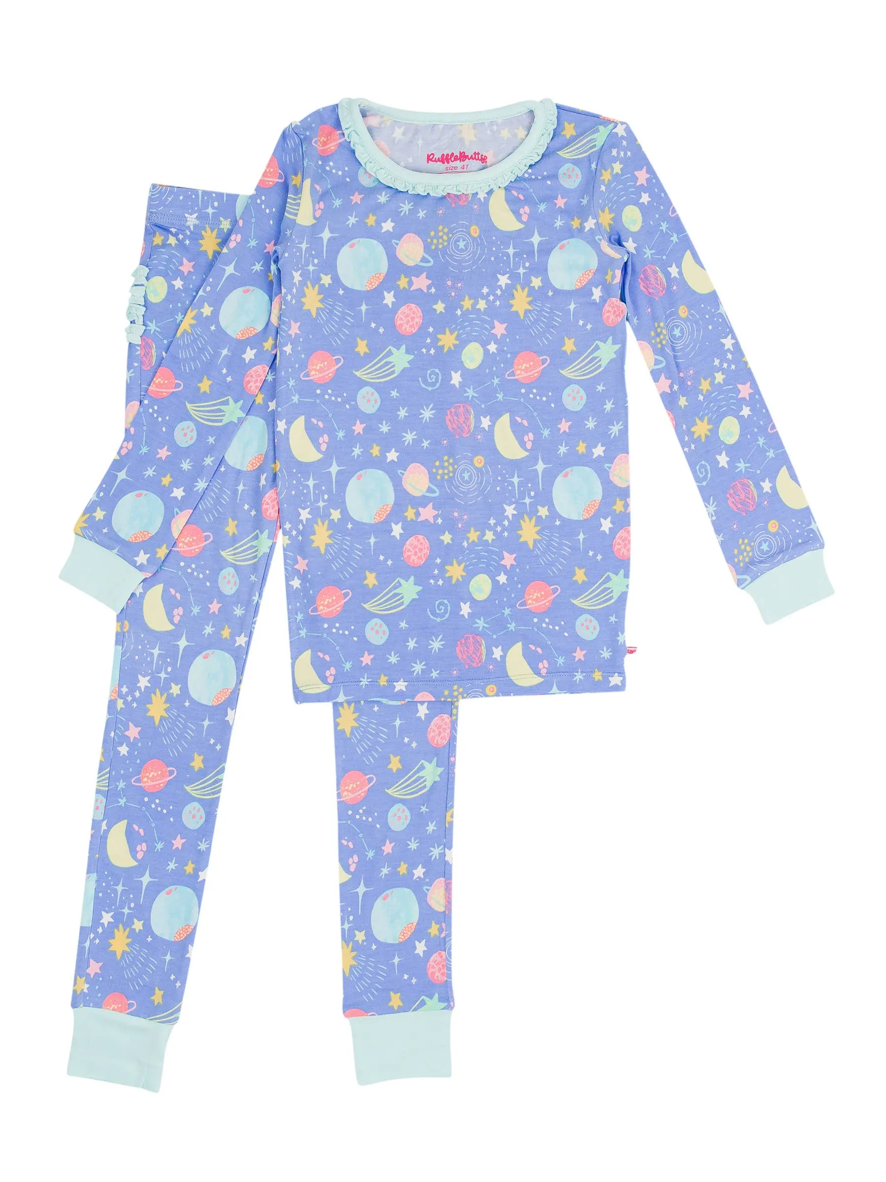 Toddler Girls Starry Dreams Bamboo Viscose Ruffle Long Sleeve Pajama Set