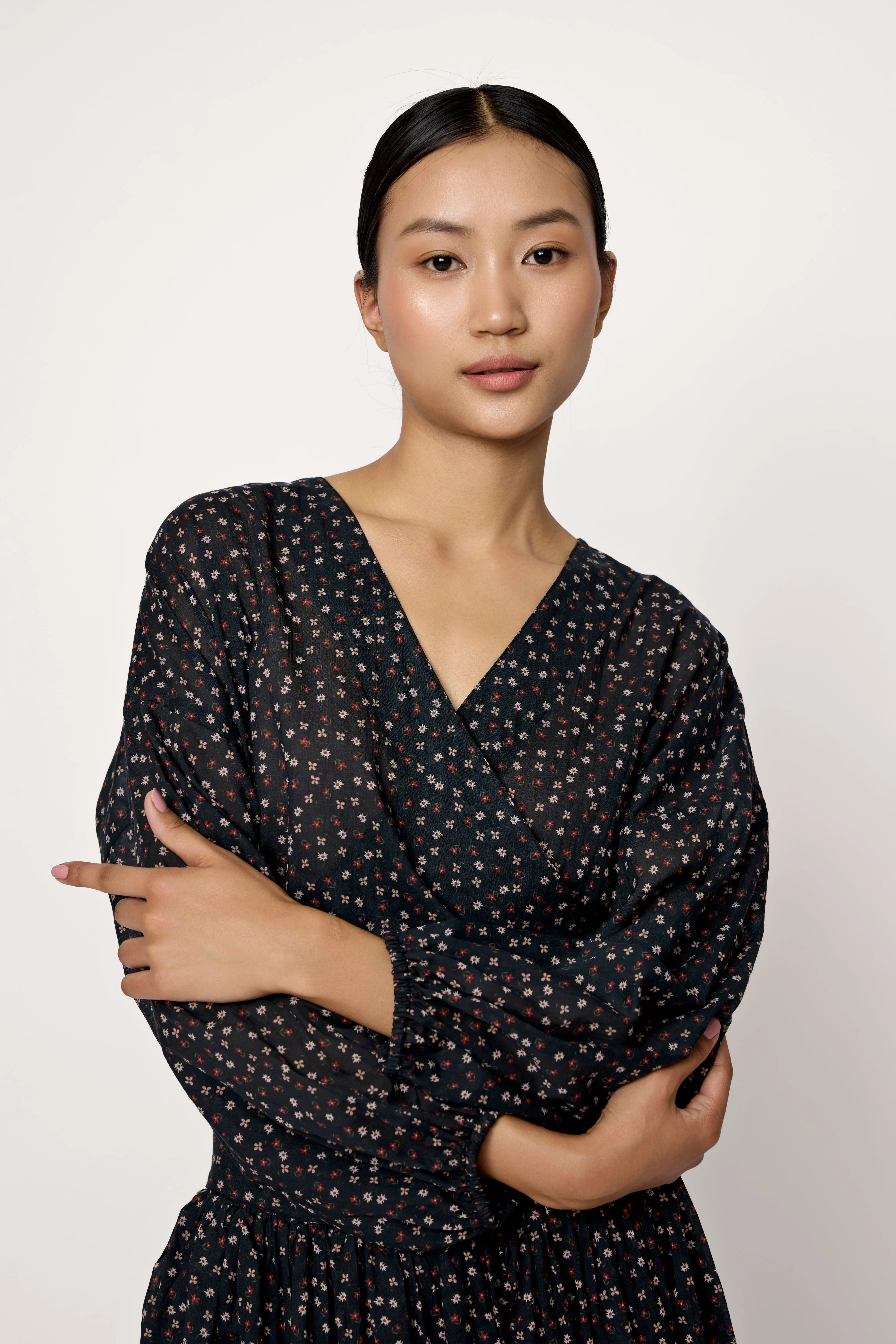 V-neck Wrap Blouse - Autumn Floral