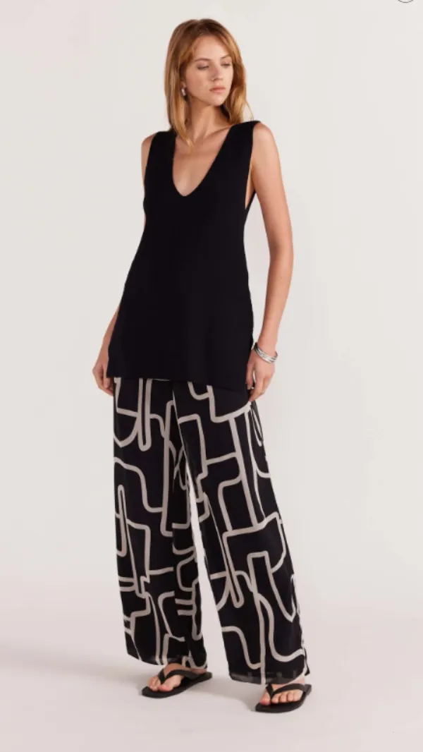 Vento Wide Leg Pant Black Cream