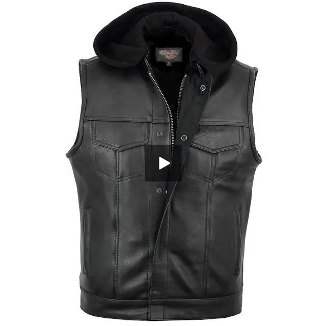 VL914S Vance Leather Zipper and Snap Closure Leather Motorcycle Club Vest