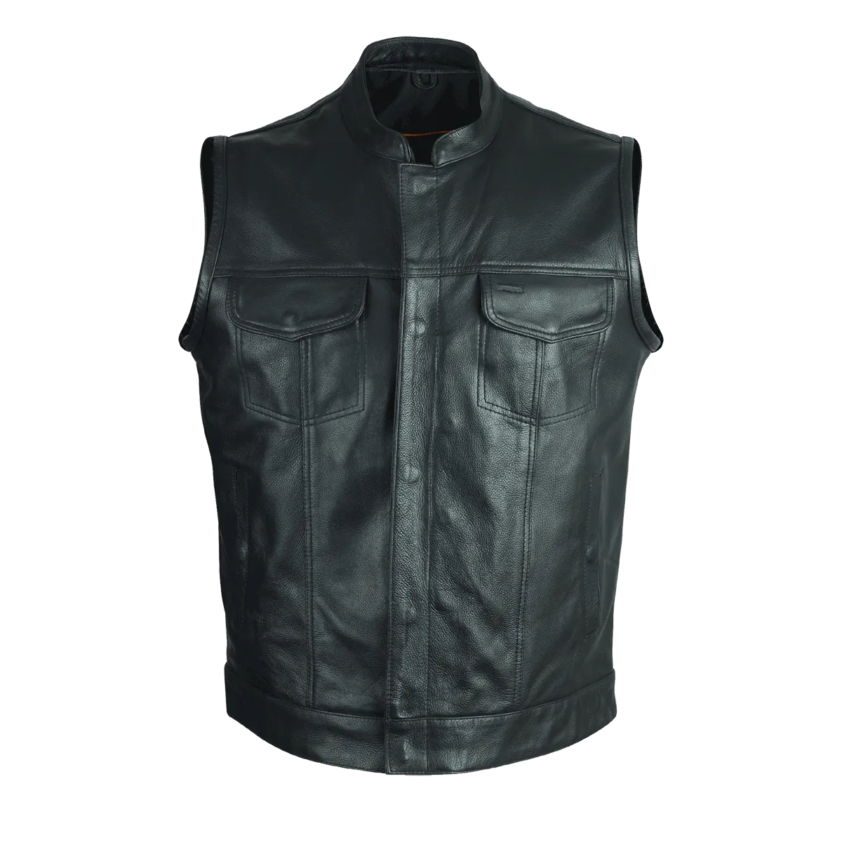 VL914S Vance Leather Zipper and Snap Closure Leather Motorcycle Club Vest