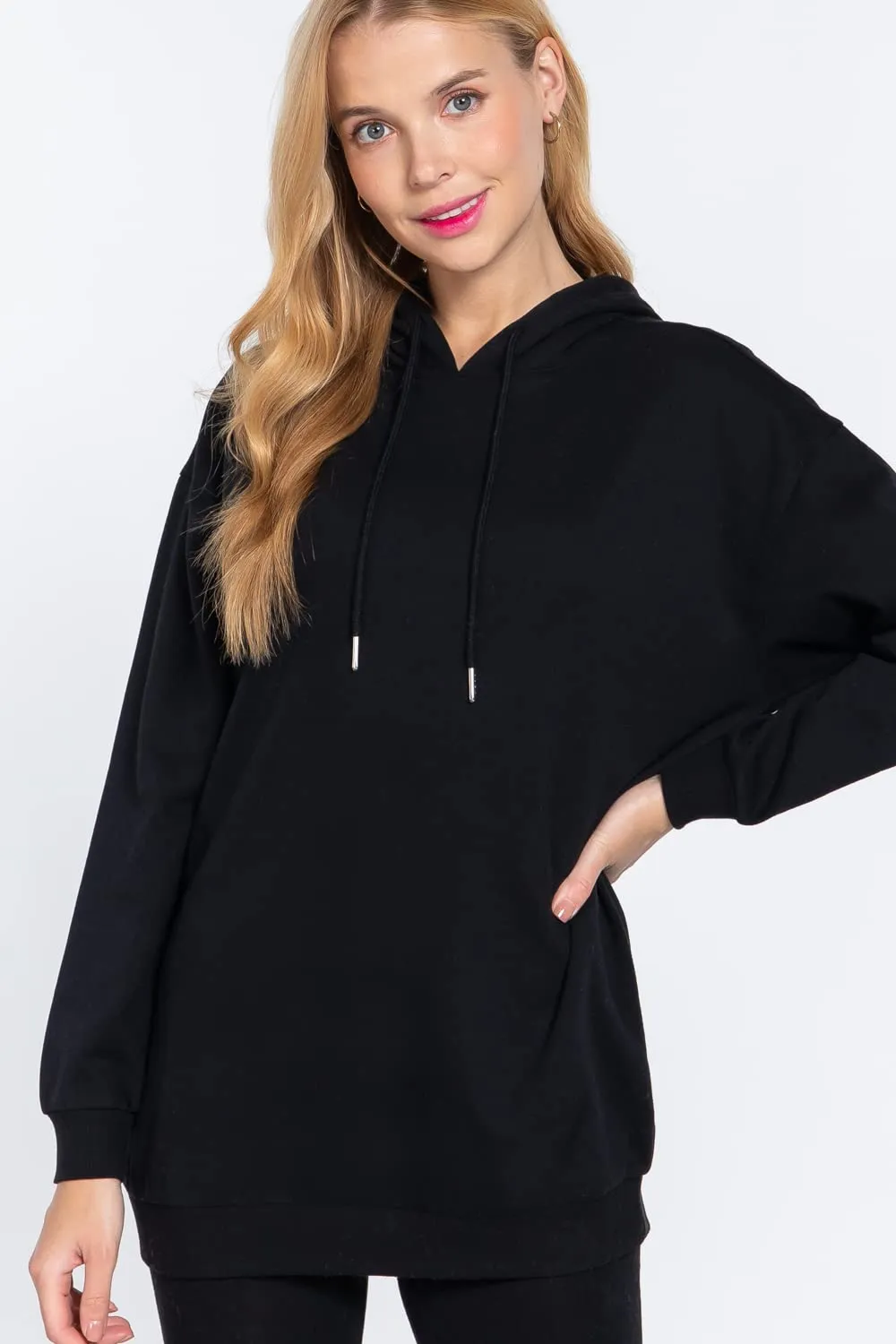Women's Long Sleeve Inner Brushed Oversized Hoodie Tunic Top