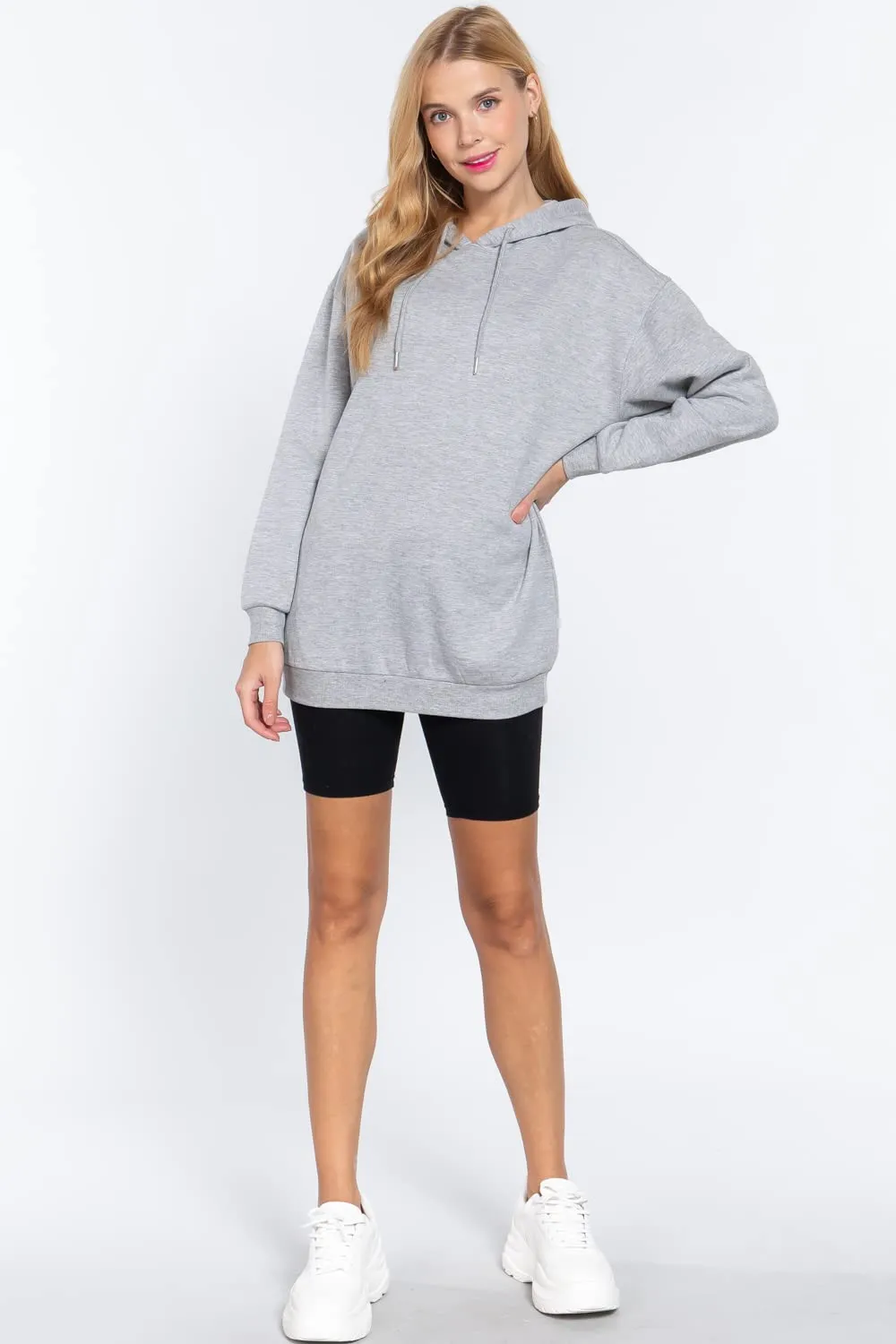 Women's Long Sleeve Inner Brushed Oversized Hoodie Tunic Top