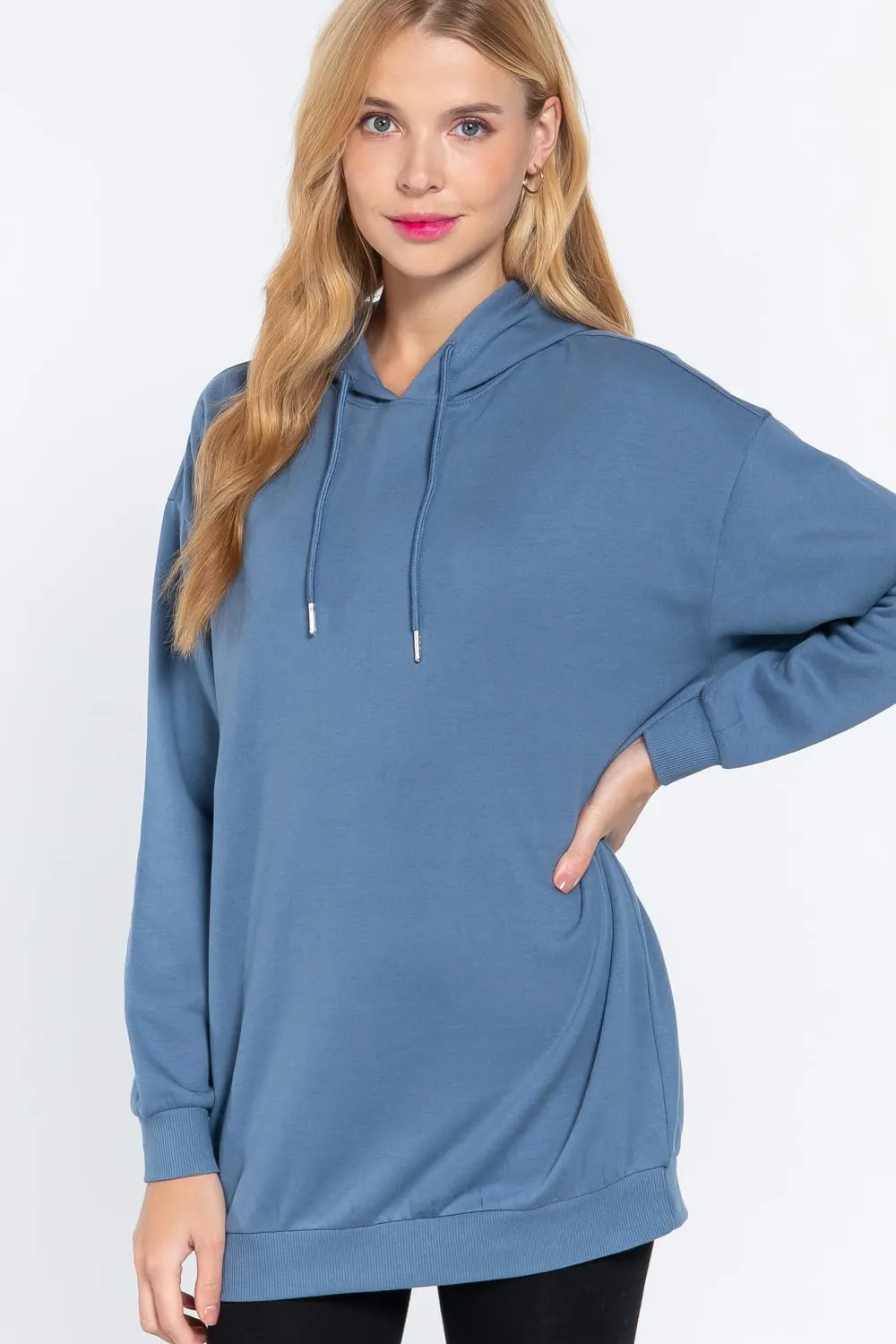 Women's Long Sleeve Inner Brushed Oversized Hoodie Tunic Top
