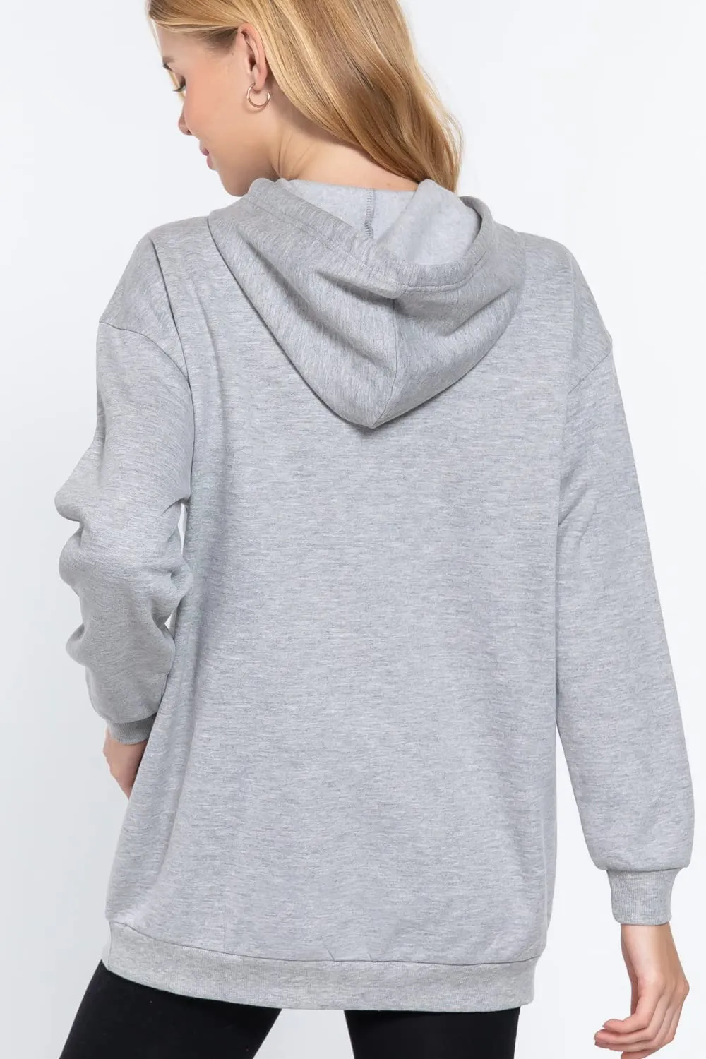 Women's Long Sleeve Inner Brushed Oversized Hoodie Tunic Top