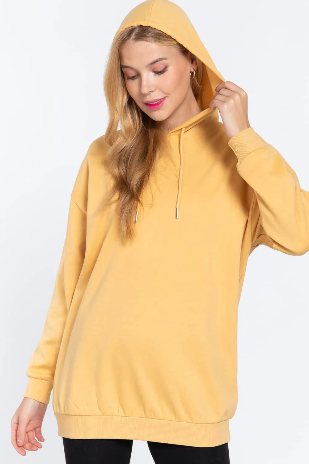 Women's Long Sleeve Inner Brushed Oversized Hoodie Tunic Top