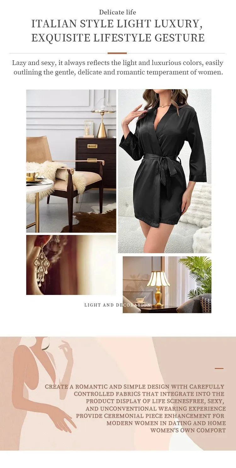 Women's Short Kimono Robe Silky Satin Bathrobe Bride Bridesmaids Getting Ready Sleepwear Soft Nightgown